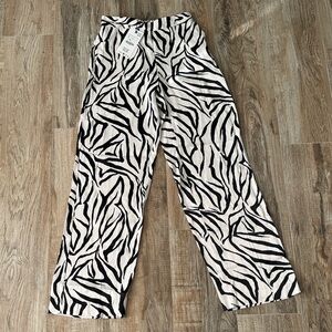 Zara Black and White Zebra Print Wide Leg Pants
